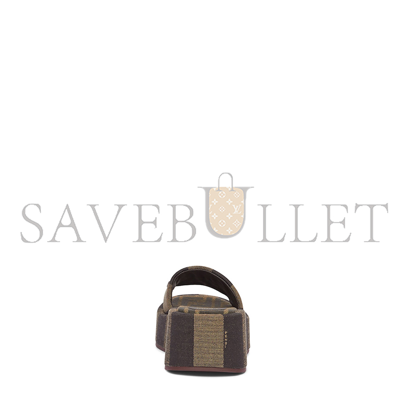 FENDI SUNSHINE BROWN FABRIC FLATFORM SLIDES 8R8515AORHF1P95